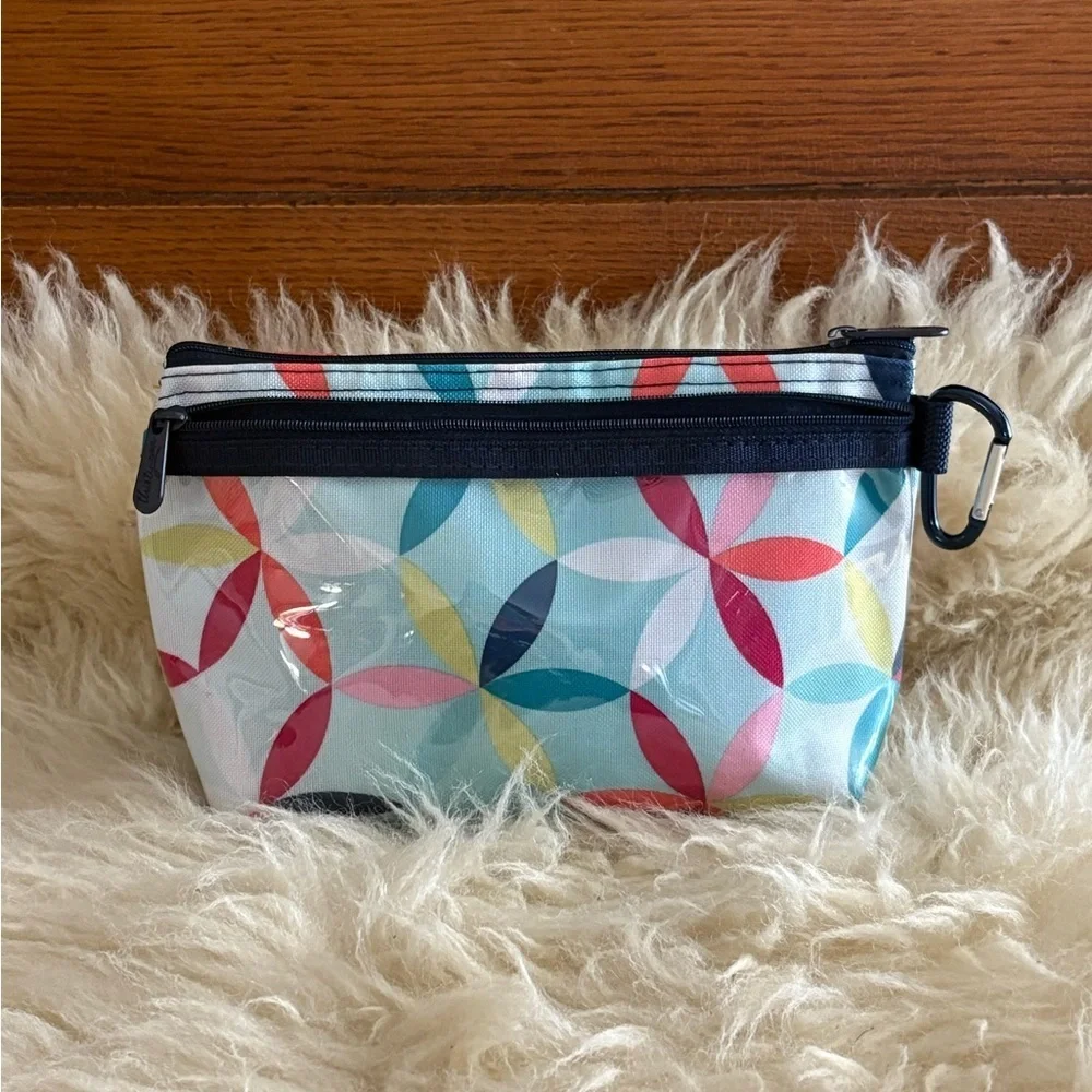 Thirty-One Blue Multicolor Floral Cosmetic Bag